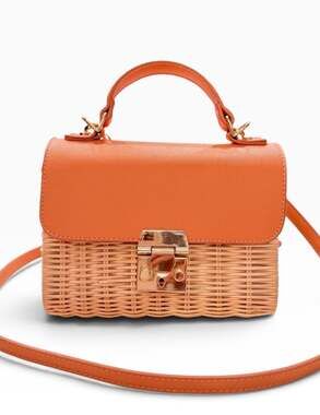 Madison West Orange Faux Leather Wicker Rattan Crossbody Satchel Bag Handbag